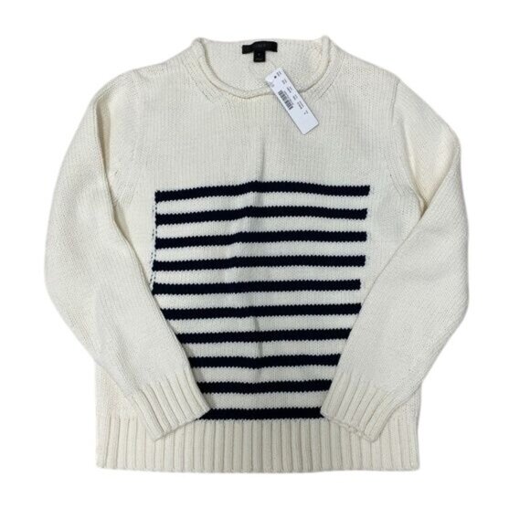 J.Crew 1988 Navy Striped Rollneck Sweater Ivory/Navy Stripe - Picture 2 of 4